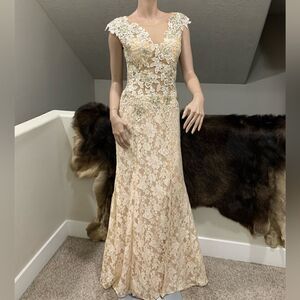 New Gorgeous Embroidered Floral Lace With Crystal Beaded Mermaid Gown
